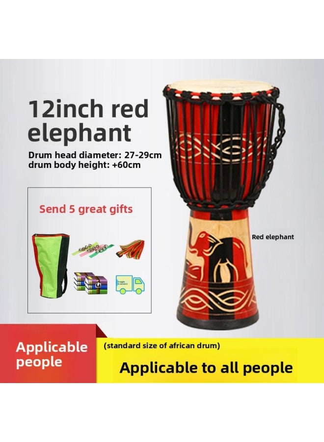 Somali Goat African Drum For Adults and Children Beginners Hand Drum Professional Performance Teaching Drum Taobao small 12-inch-red elephant + Gift - Image 1