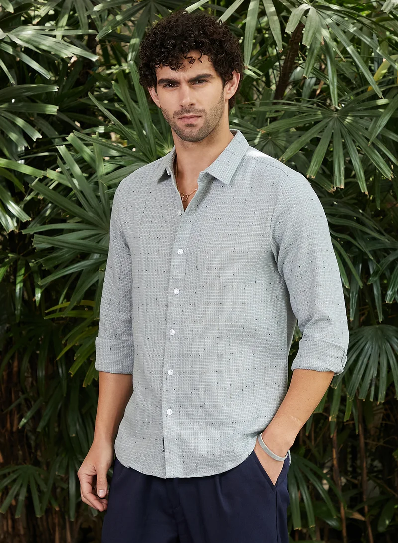 Campus Sutra Men's Cloud Grey Ditsy Grid Shirt