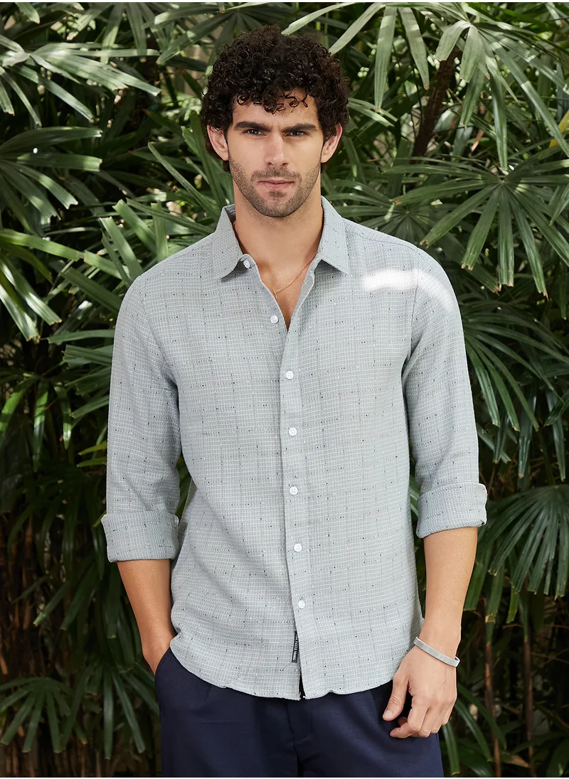 Campus Sutra Men's Cloud Grey Ditsy Grid Shirt
