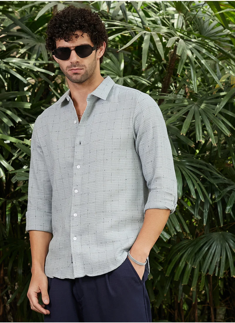 Campus Sutra Men's Cloud Grey Ditsy Grid Shirt