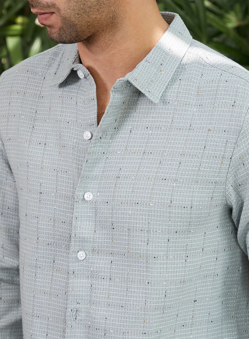 Campus Sutra Men's Cloud Grey Ditsy Grid Shirt