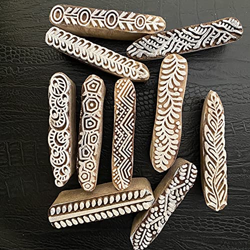 AnNafi® Mehendi Print Blocks| Border Pattern Wooden Stamps (Set of 10)| Fabric Wooden Stamps Border Pattern Printing Blocks| Designer Craft for Mehandi Textile Pottery Saree Border Canvas Painting | - Image 1