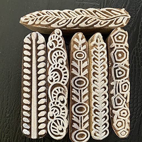 AnNafi® Mehendi Print Blocks| Border Pattern Wooden Stamps (Set of 10)| Fabric Wooden Stamps Border Pattern Printing Blocks| Designer Craft for Mehandi Textile Pottery Saree Border Canvas Painting | - Image 5