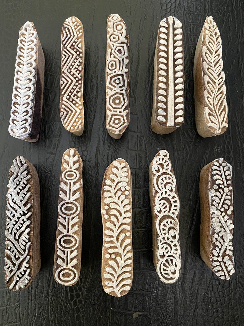 AnNafi® Mehendi Print Blocks| Border Pattern Wooden Stamps (Set of 10)| Fabric Wooden Stamps Border Pattern Printing Blocks| Designer Craft for Mehandi Textile Pottery Saree Border Canvas Painting | - Image 3