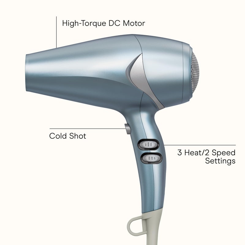 CONAIR Infiniti PRO CONAIR Hair Dryer with Diffuser and Concentrator  1875W Style & Shine Blow Dryer with Tourmaline and Ionic Conditioning to Fight Frizz  3 Heat & 2 Speed Settings  Blue - Image 2