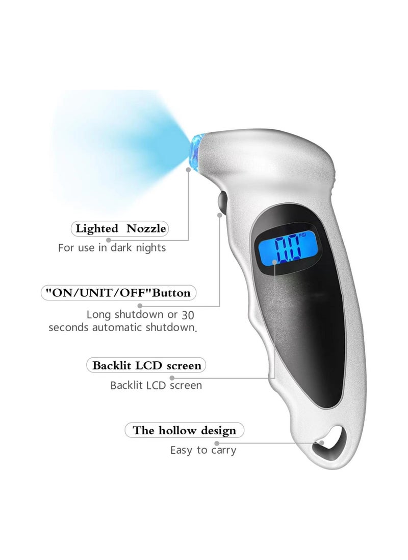 Digital Tire Pressure Gauge, 150PSI 4 Setting for Cars, Trucks and Bicycles, Backlit LCD and Anti-Skid Grip for Easy and Accurate Reading