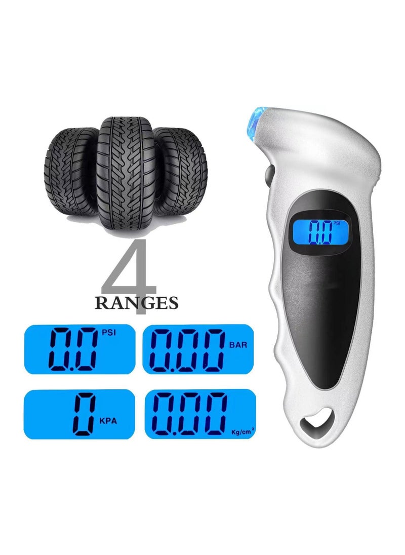 Digital Tire Pressure Gauge, 150PSI 4 Setting for Cars, Trucks and Bicycles, Backlit LCD and Anti-Skid Grip for Easy and Accurate Reading