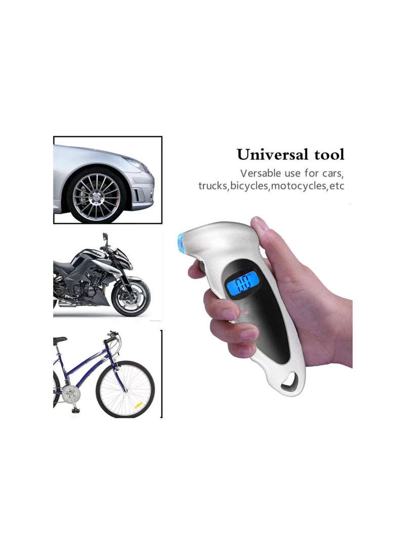 Digital Tire Pressure Gauge, 150PSI 4 Setting for Cars, Trucks and Bicycles, Backlit LCD and Anti-Skid Grip for Easy and Accurate Reading