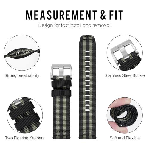 TACTICAL FROG Nylon Watch Bands 24mm, 2 Piece Fast Release Replacement Watch Strap for Men Women, Blackgrey - Image 3