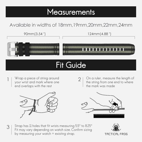 TACTICAL FROG Nylon Watch Bands 24mm, 2 Piece Fast Release Replacement Watch Strap for Men Women, Blackgrey - Image 5