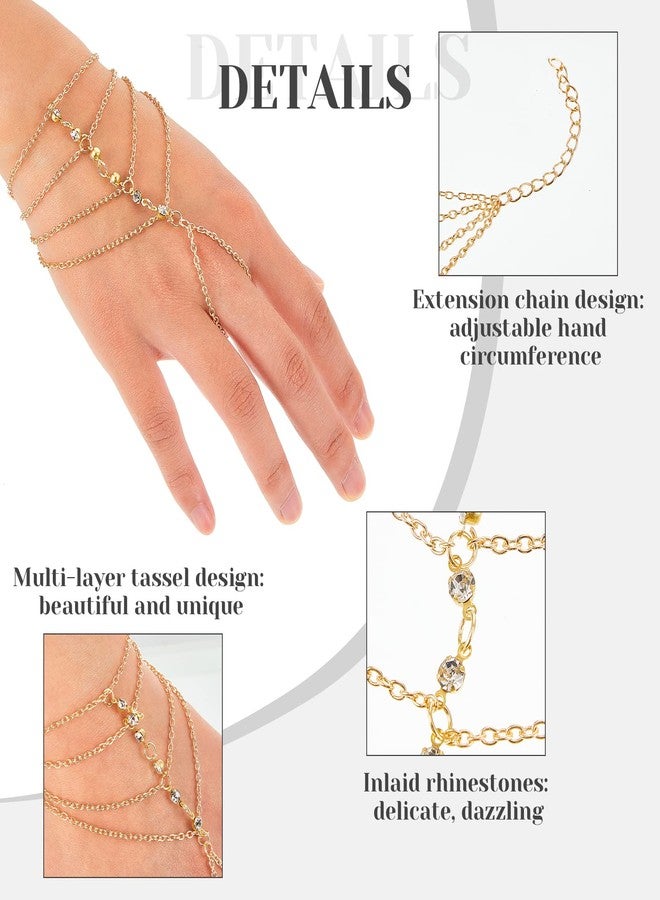 MTLEE 3 Pieces Ring Bracelet Hand Chain Gold Layered Finger Ring Hand Chains Tassel Stackable Bracelets for Women Fashion Body Jewelry Adjustable Gifts for Her 3 Styles - Image 3