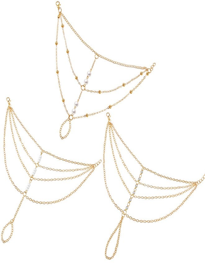 MTLEE 3 Pieces Ring Bracelet Hand Chain Gold Layered Finger Ring Hand Chains Tassel Stackable Bracelets for Women Fashion Body Jewelry Adjustable Gifts for Her 3 Styles - Image 1