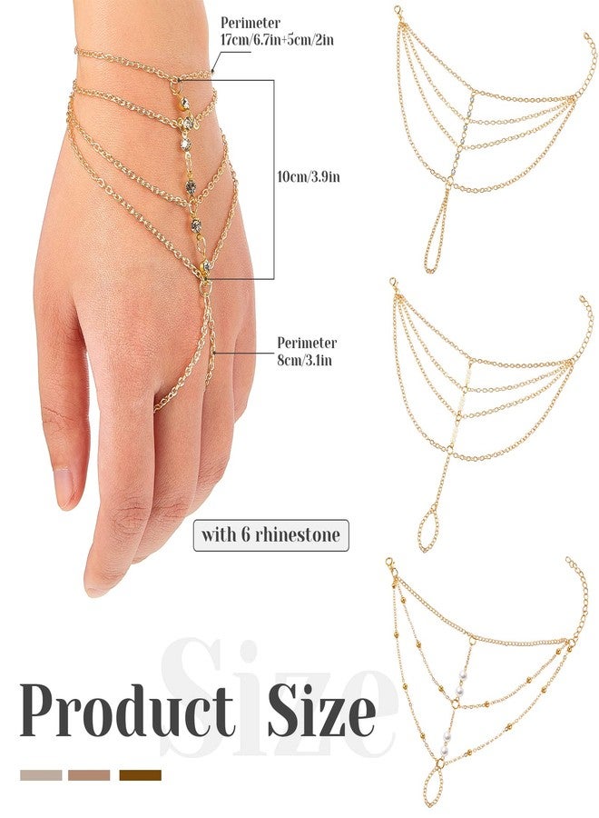 MTLEE 3 Pieces Ring Bracelet Hand Chain Gold Layered Finger Ring Hand Chains Tassel Stackable Bracelets for Women Fashion Body Jewelry Adjustable Gifts for Her 3 Styles - Image 2