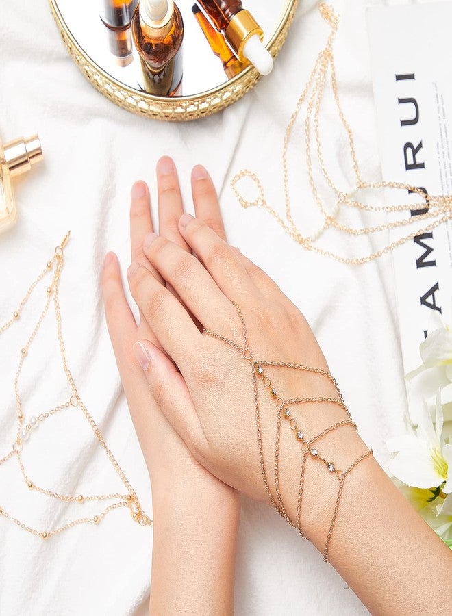 MTLEE 3 Pieces Ring Bracelet Hand Chain Gold Layered Finger Ring Hand Chains Tassel Stackable Bracelets for Women Fashion Body Jewelry Adjustable Gifts for Her 3 Styles - Image 4