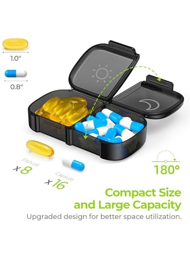 Arabest XL Weekly Pill Organizer 2 Times a Day, Pill Box 7 Day with One-Side Large Openings for Easy to Use, Black Privacy Protection AM PM Pill Case for Medication, Vitamins, Fish Oils, Supplements  - Image 2
