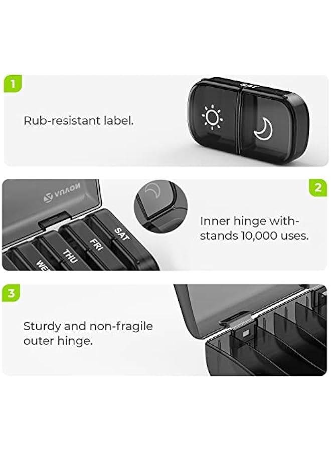 Arabest XL Weekly Pill Organizer 2 Times a Day, Pill Box 7 Day with One-Side Large Openings for Easy to Use, Black Privacy Protection AM PM Pill Case for Medication, Vitamins, Fish Oils, Supplements  - Image 3