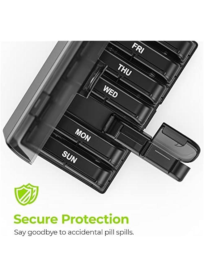 Arabest XL Weekly Pill Organizer 2 Times a Day, Pill Box 7 Day with One-Side Large Openings for Easy to Use, Black Privacy Protection AM PM Pill Case for Medication, Vitamins, Fish Oils, Supplements  - Image 4