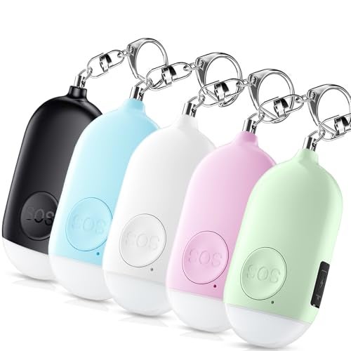 Kimfly Personal Alarm Siren 5-Pack - 130dB Self Defense Alarm Keychain, Rechargeable with Emergency LED Flashlight - White, Touch Control - Image 1