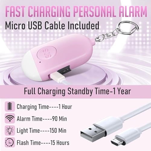 Kimfly Personal Alarm Siren 5-Pack - 130dB Self Defense Alarm Keychain, Rechargeable with Emergency LED Flashlight - White, Touch Control - Image 3