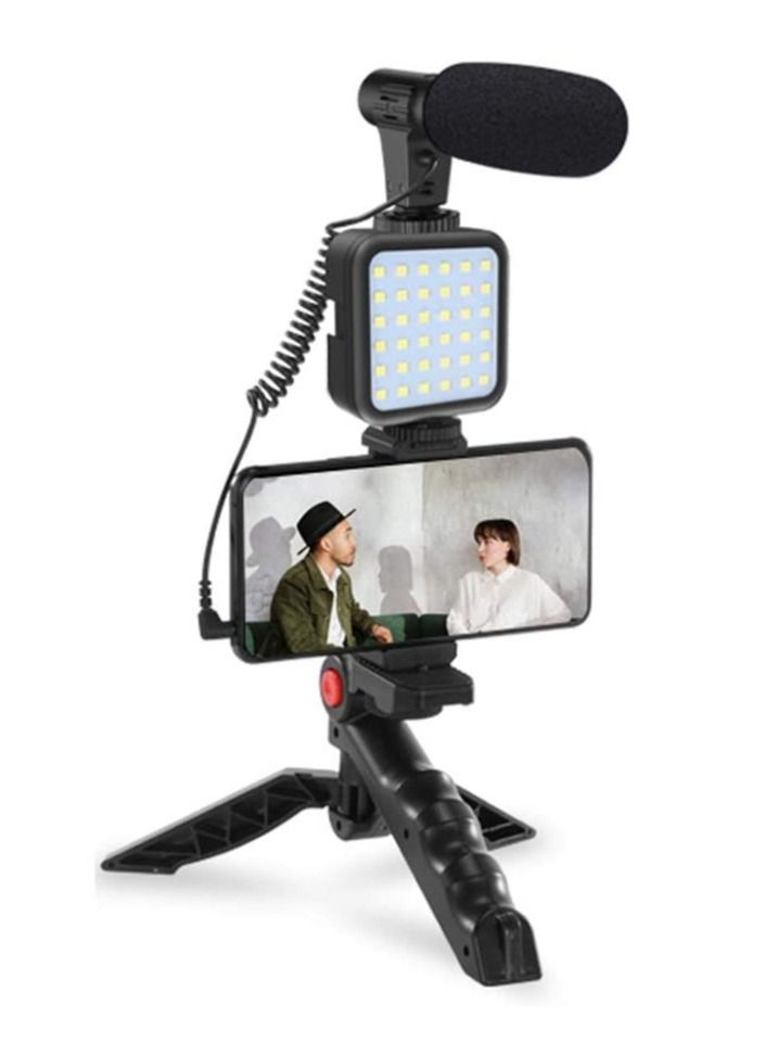 smartphone Vlogging Kit for Starter Video Recording, the set with Fill Light + Microphone + Tripod + Phone Clip for YouTube Tiktok Instagram Fitness Yoga - Image 1