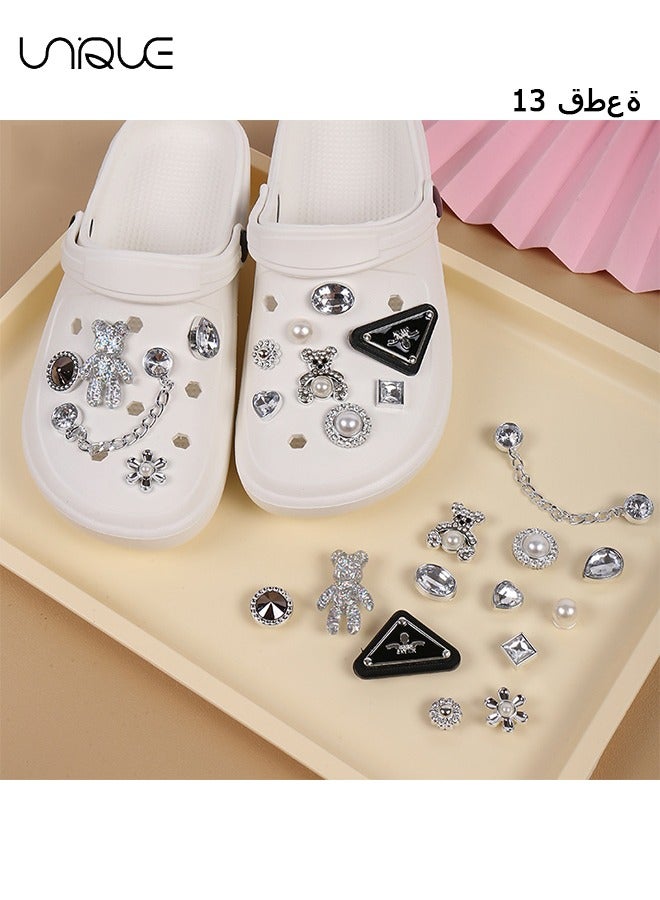 Unique 13Pcs Bling Shoe Charms Fits for Croc Clog Sandals Silver Shoe Accessories Decoration for Women Girls Birthday Gifts Party Favors - Image 1