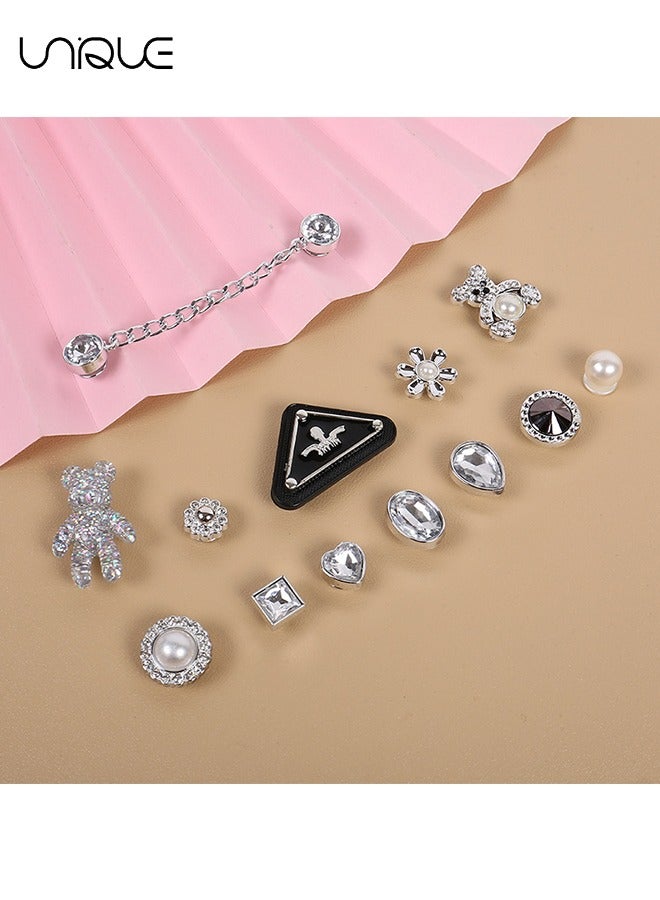 Unique 13Pcs Bling Shoe Charms Fits for Croc Clog Sandals Silver Shoe Accessories Decoration for Women Girls Birthday Gifts Party Favors - Image 2