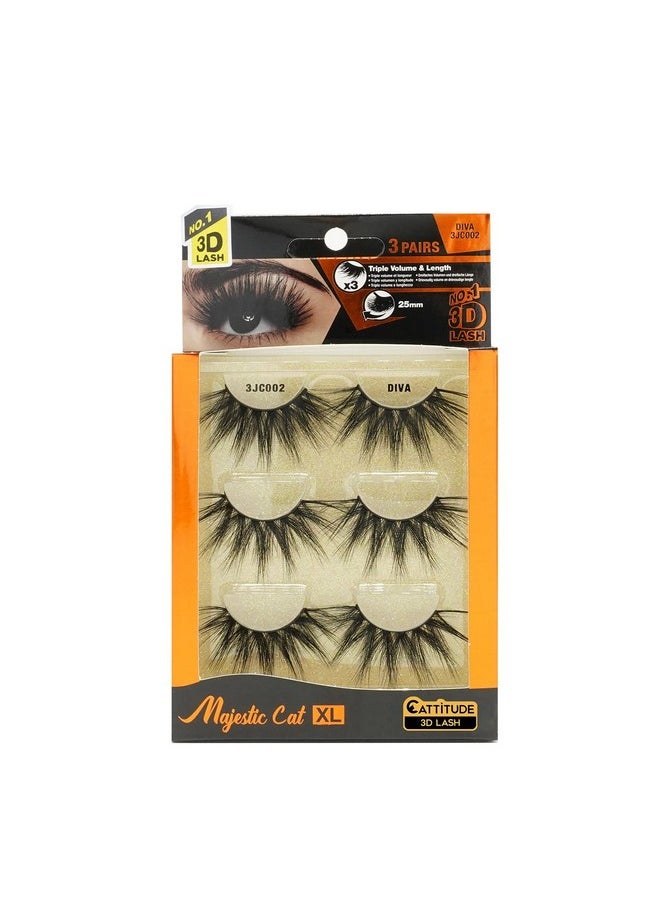 إيبن نيويورك Cattitude 3D Lash 3 أزواج Majestic Cat 25 مم رموش ثلاثية الأبعاد حجم ثلاثي وطول خفيف الوزن مريح ملابس مثالية سميكة ومظهر كامل قابلة لإعادة الاستخدام 