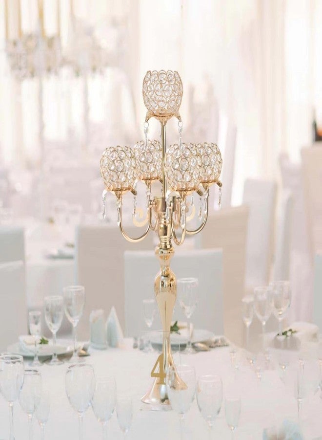 Kehail 5 Arm Gold Candle Holder 22.5 Inch Tall Crystal with Pendant, Romantic Home Decor Elegant Candlestick Holder for Dates Wedding Receptions Holiday Party Important Events. - Image 3