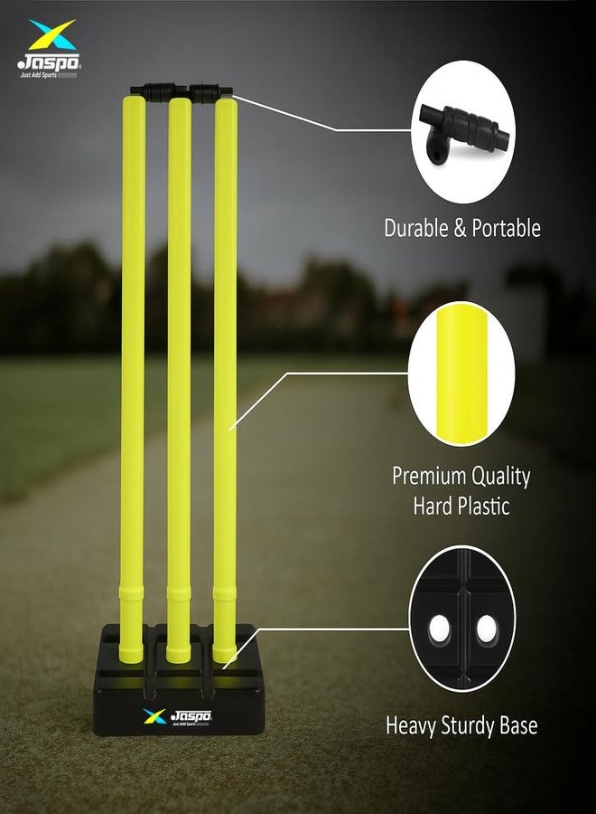 Jaspo Cricket Wicket Set - 30 Inch Neon Colour Plastic Stumps with Stand & Bails | Durable Cricket Wickets for Ground, Match, Tournament, Practice | Standard Size Cricket Kit for All Ages - Image 2
