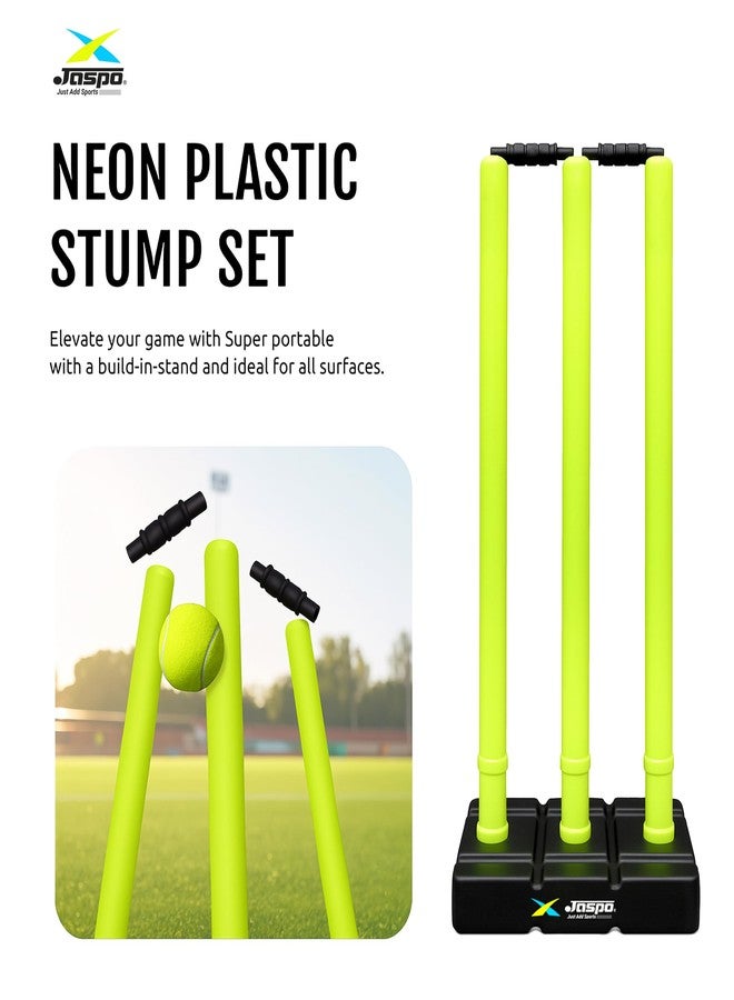 Jaspo Cricket Wicket Set - 30 Inch Neon Colour Plastic Stumps with Stand & Bails | Durable Cricket Wickets for Ground, Match, Tournament, Practice | Standard Size Cricket Kit for All Ages - Image 5