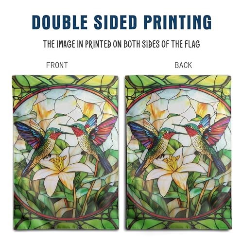 DZGlobal Stained Glass Hummingbird Garden Flags Floral Spring Flag Summer Flower Yard Flags for Outside 12x18 Double Sided Small Outdoor Seasonal Flags for Lawn Porch Patio Decor - Image 5