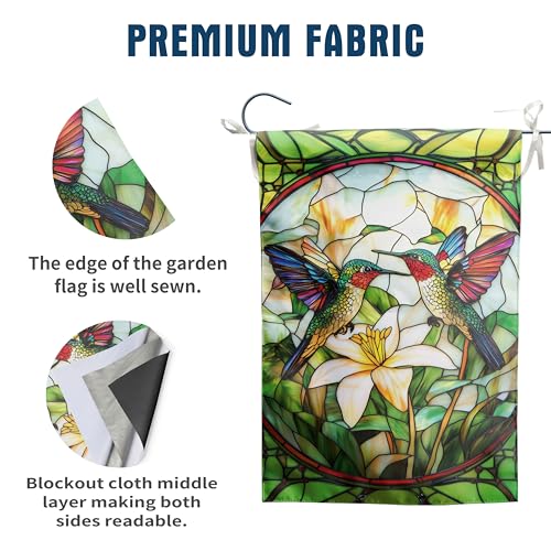DZGlobal Stained Glass Hummingbird Garden Flags Floral Spring Flag Summer Flower Yard Flags for Outside 12x18 Double Sided Small Outdoor Seasonal Flags for Lawn Porch Patio Decor - Image 3