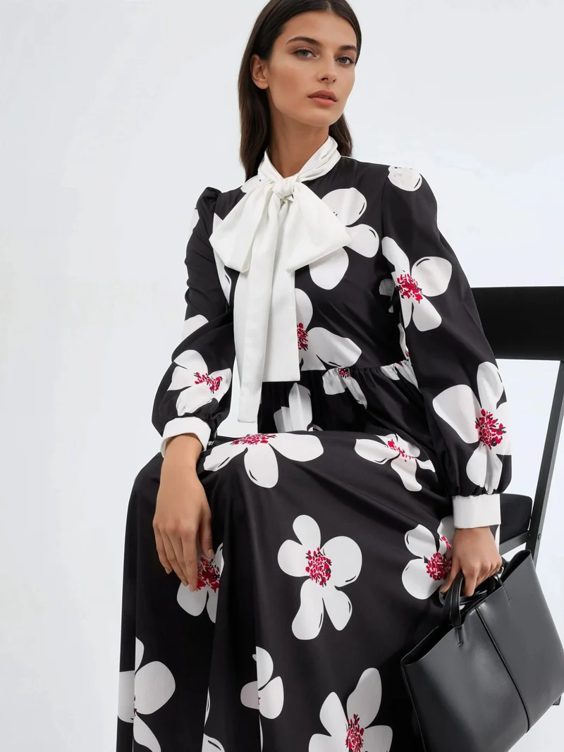 جينيفر Patterned A-line maxi dress with shawl collar