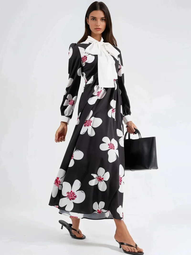 جينيفر Patterned A-line maxi dress with shawl collar
