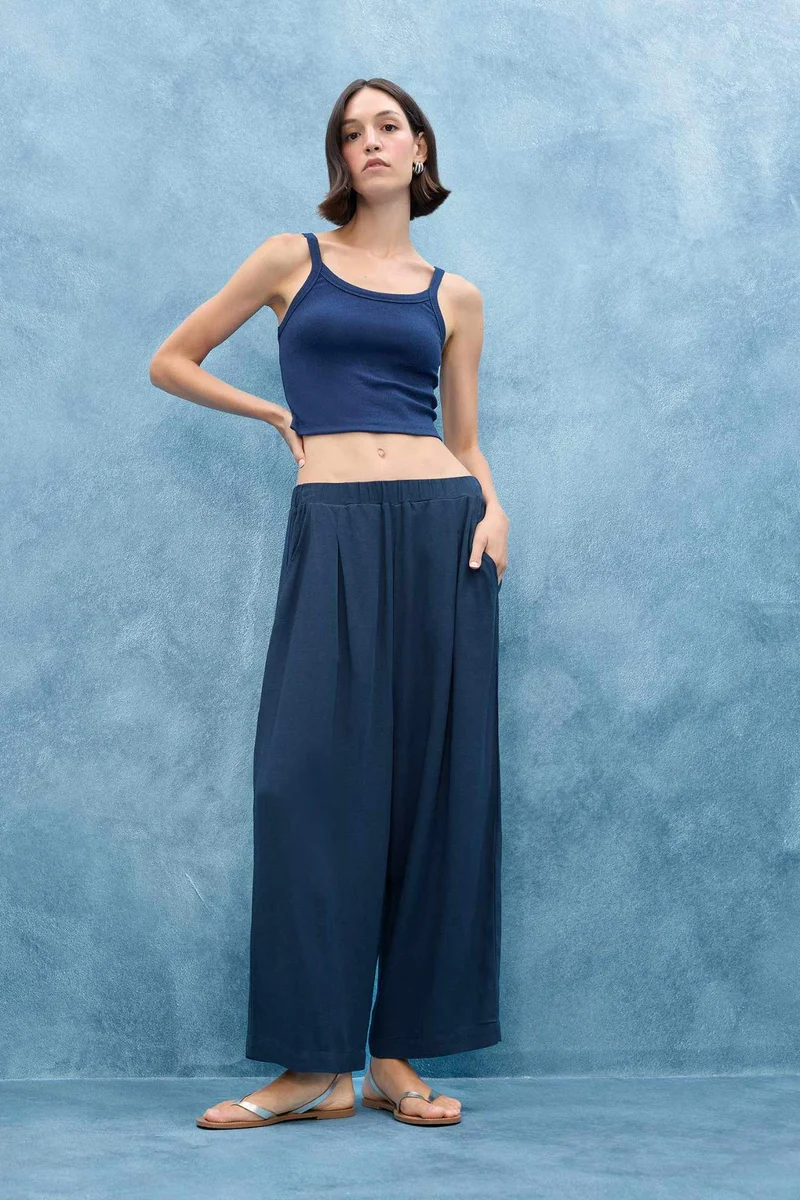 ديفاكتو Balloon Fit Regular Waist Cropped Linen Blend Trousers