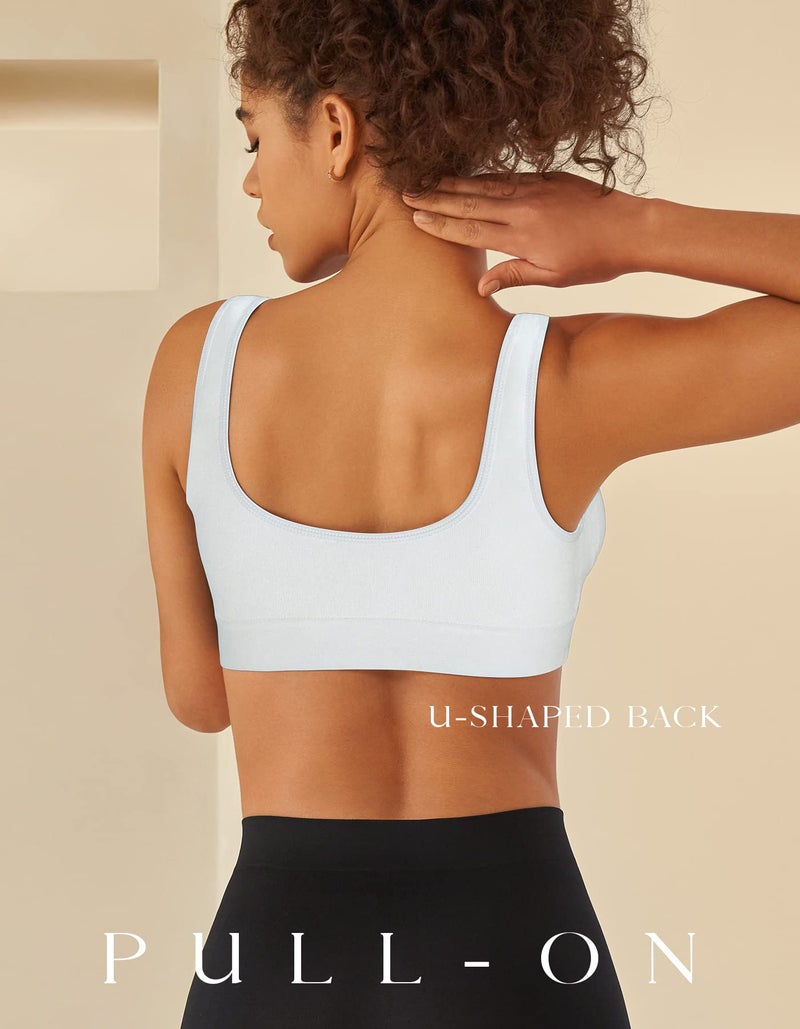 SIMIYA Womens Sports Bras, Yoga Comfort Seamless Stretchy Sports Bra for Women 3 Pack Black White Grey - Image 3