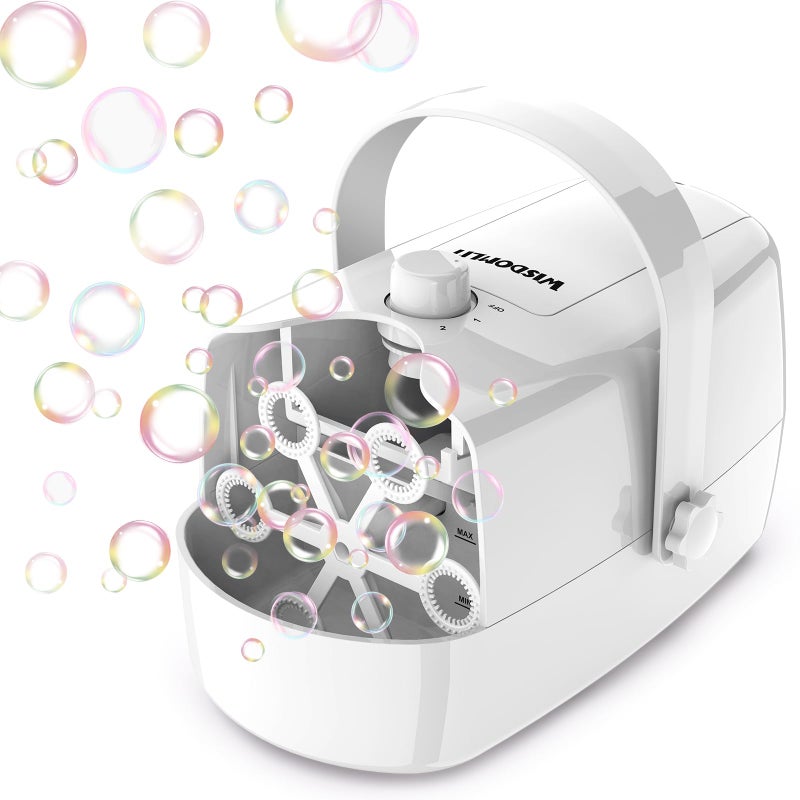 Wisdomlit Bubble Machine 3in1 Bubble Maker Bubble Blower with 3 Bubble Wheels Make Small  Medium  Big Bubbles for Kids Toddlers Bubble Toys for Indoor Outdoor Birthday Party White - Image 2