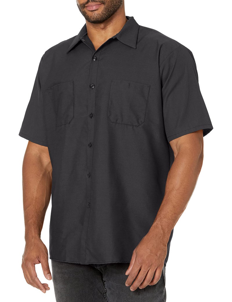 Red Kap Mens Industrial Work Shirt Regular Fit Short Sleeve Black 4XLarge Tall