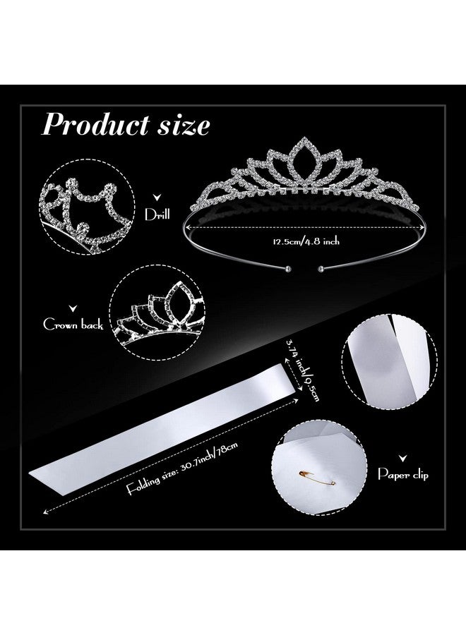 چوينت مجموعة من 6 قطع من إكسسوارات حفلات الهالوين، أوشحة لحفلات التاج الملكي، أوشحة فارغة مرصعة بأحجار الراين، أوشحة من الساتان لحفلات الزفاف، أو زينة حفلات التخرج، اصنعها بنفسك (أبيض، فضي) - Image 2