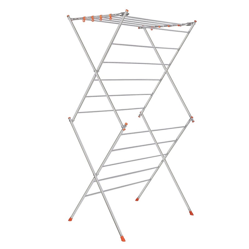 iSTAR Stainless Steel 3Tier Heavy Duty Clothes Drying Stand for Balcony Indoor and Outdoor Rustproof Weather Resistant and Foldable Large Steel Laundry Rack with 16 Rods Silver - Image 2