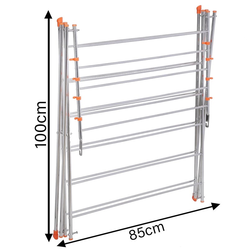 iSTAR Stainless Steel 3Tier Heavy Duty Clothes Drying Stand for Balcony Indoor and Outdoor Rustproof Weather Resistant and Foldable Large Steel Laundry Rack with 16 Rods Silver - Image 3