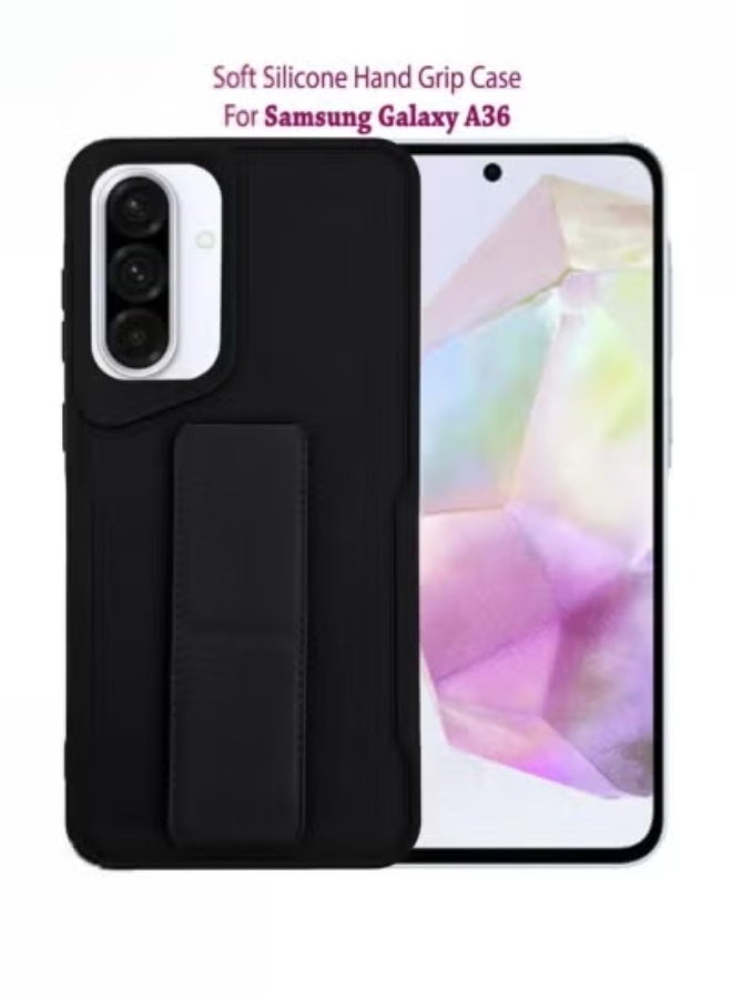 TIGER Samsung Galaxy A36 Case Cover | 3-in-1 Shockproof Back Cover with Magnetic Ring Holder, Hand Grip & Kickstand | Rugged Hybrid TPU + PC Drop-Resistant Protective Case | Anti-Slip Slim Fit Mobile Cover for Daily Use – Black - Image 1