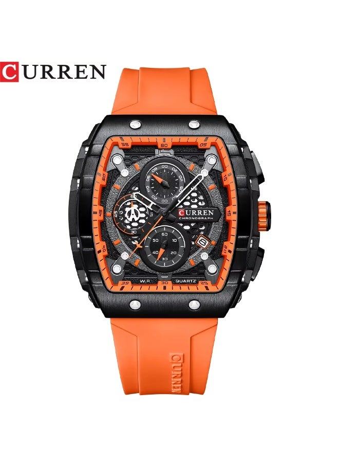 CURREN ساعة كيرين 8442 للرجال - ساعة فاخرة مقاومة للماء بسوار مربع للرجال، ساعة رياضية بسير سيليكون، ساعة مونتري هوم - Image 2