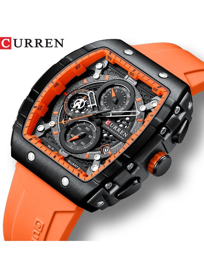 CURREN ساعة كيرين 8442 للرجال - ساعة فاخرة مقاومة للماء بسوار مربع للرجال، ساعة رياضية بسير سيليكون، ساعة مونتري هوم - Image 1