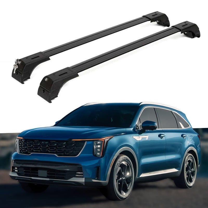 ERKUL Roof Rack Cross Bars for 20212025 Kia Sorento S EX SX Sorento Hybrid Aluminum Crossbars with Anti Theft Lock for Rooftop Compatible with Flush Rails Black