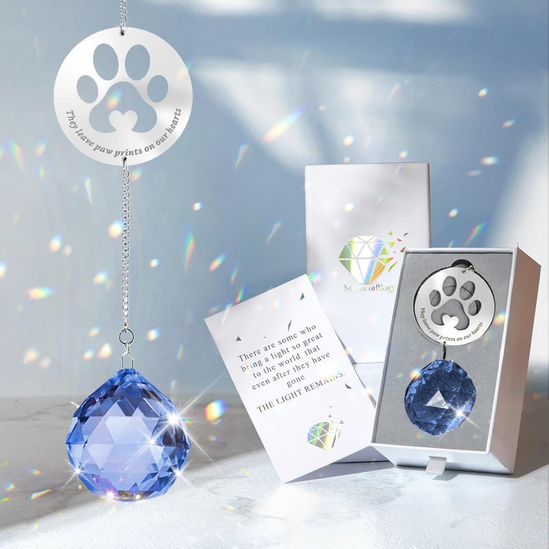 Mooncraftlogy Pet Memorial Gifts, Unique Sympathy Gift Idea Clear Crystal Ball Window Suncatcher, Rainbow Bereavement Grief Gift Box for Loss of Dog Cat Pet (Navy Blue) - Image 1