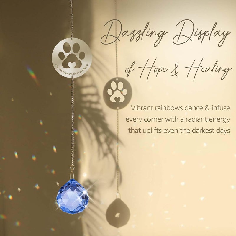 Mooncraftlogy Pet Memorial Gifts, Unique Sympathy Gift Idea Clear Crystal Ball Window Suncatcher, Rainbow Bereavement Grief Gift Box for Loss of Dog Cat Pet (Navy Blue) - Image 4