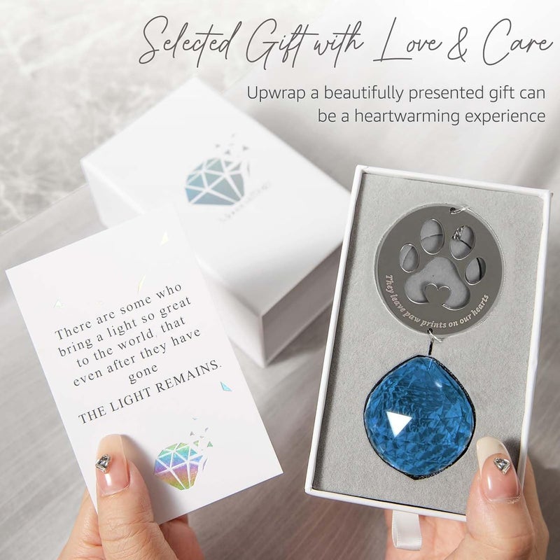 Mooncraftlogy Pet Memorial Gifts, Unique Sympathy Gift Idea Clear Crystal Ball Window Suncatcher, Rainbow Bereavement Grief Gift Box for Loss of Dog Cat Pet (Navy Blue) - Image 3