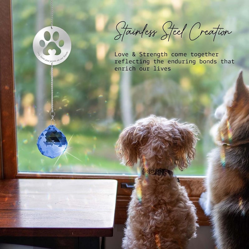 Mooncraftlogy Pet Memorial Gifts, Unique Sympathy Gift Idea Clear Crystal Ball Window Suncatcher, Rainbow Bereavement Grief Gift Box for Loss of Dog Cat Pet (Navy Blue) - Image 2