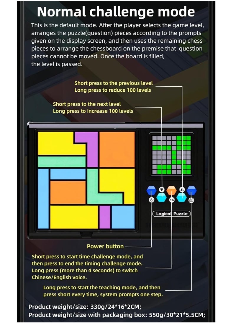 Smart Puzzle Game Console – 500 Levels, Maze Challenge, Interactive Logic & Concentration Game for Boys, Girls, and Parents, Brain Teasers for All Ages, Handheld Puzzle Game, Cognitive Skills Training, Family Fun, Educational Puzzle Console, Focus and Problem-Solving Game